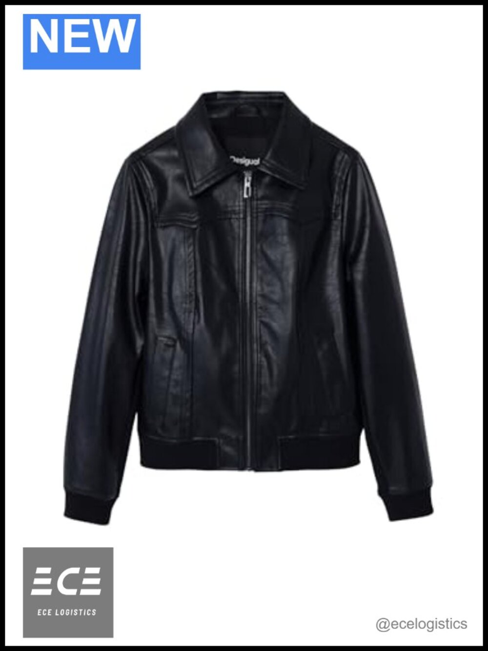 Faux Leather Biker Jacket Zip Closure Long Sleeve Moto